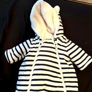 Super cute Baby gap fleece lined one piece 0-3 months white stripe